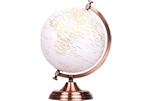 Exerz 8" Globe Golden and White - Wedding Guest Book - Bronze Metal Arc and Base, Coated in Golden Colour in White Globe (English)