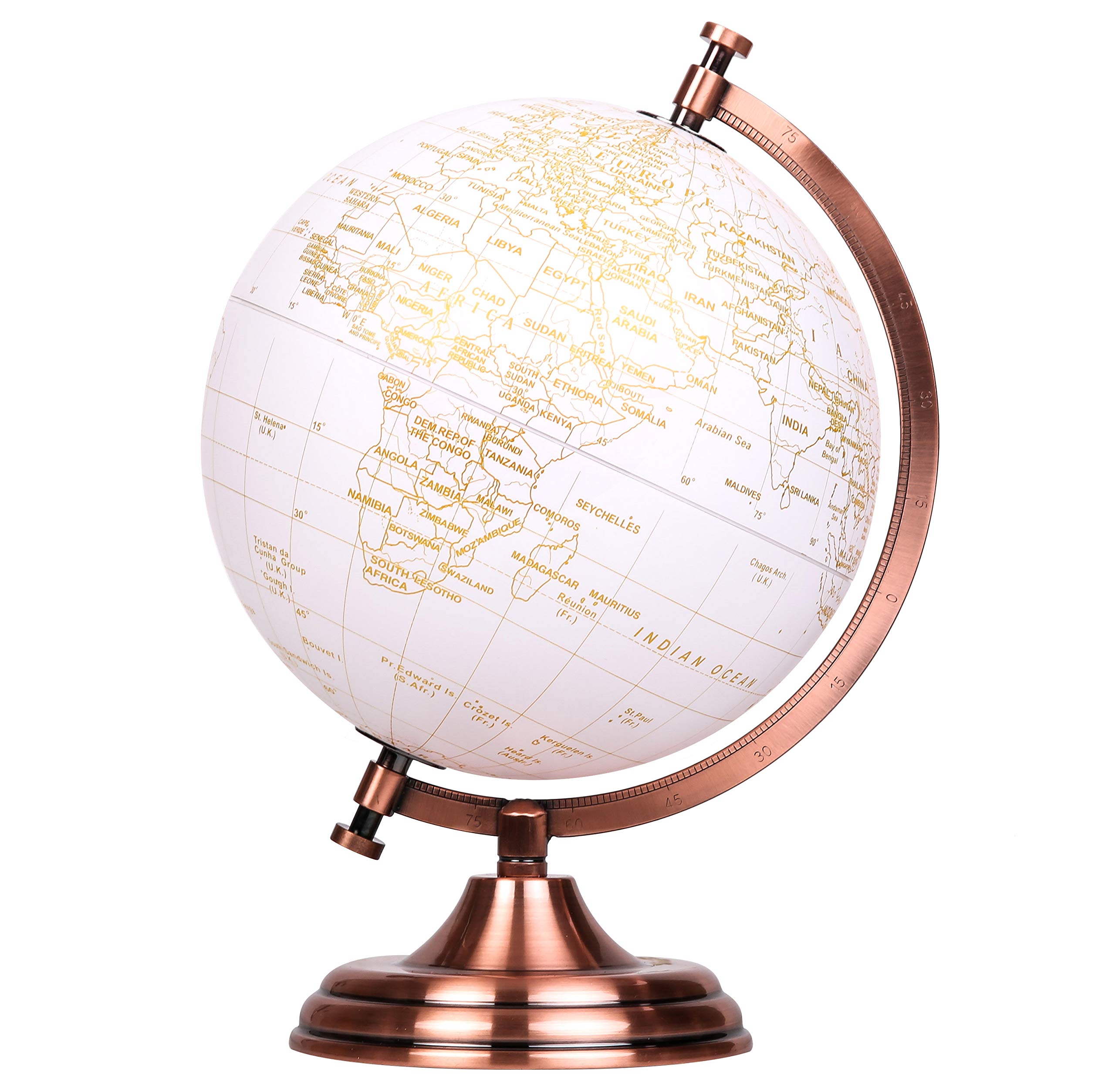 Exerz 20cm Globe Golden and White - Wedding Globe Guest Book - Bronze Metal Arc and Base, Coated in Golden Colour(English)
