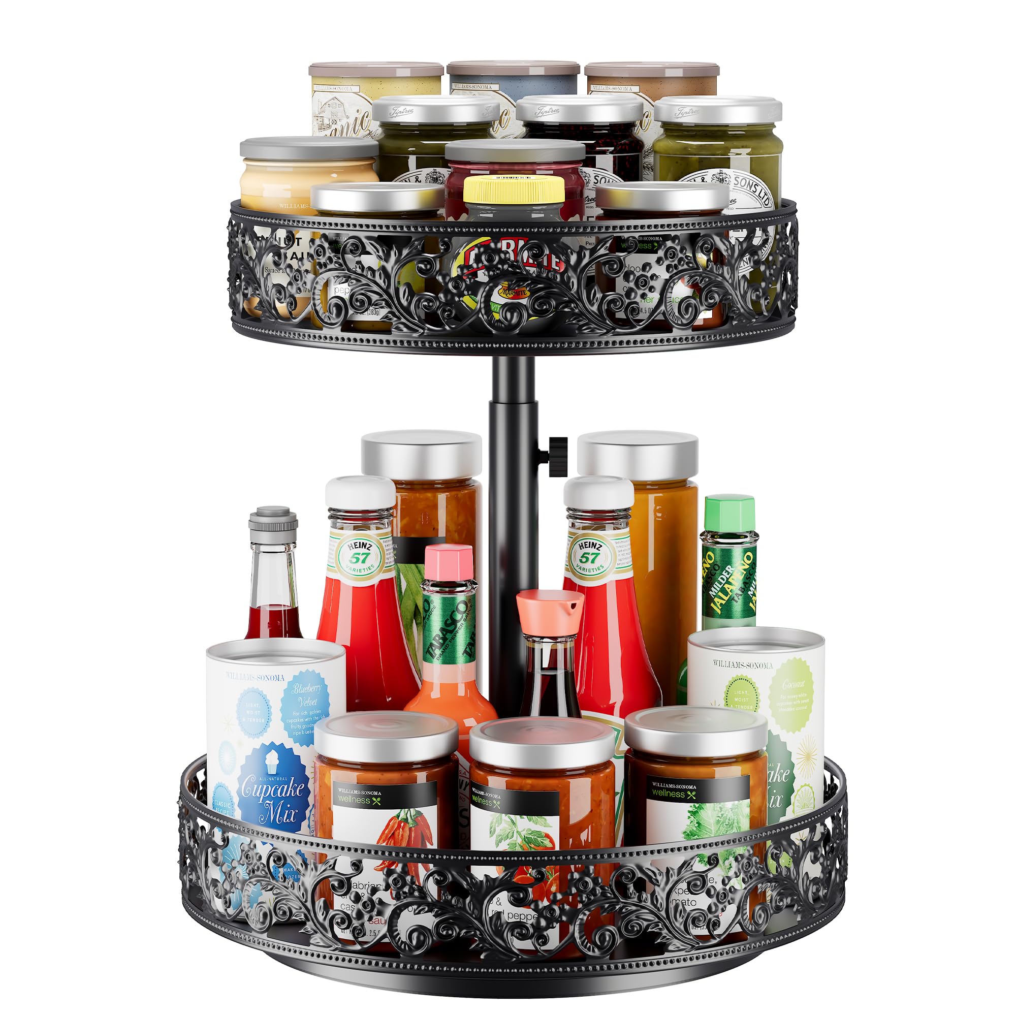Photo 1 of Spice Rack Lazy Susan Organizer 2 Tier, Adjustable Height Metal 12 inch Large Size Rotating Turntable for Kitchen/Cupboard/Bathroom/Countertop/Dining Table/Cabinet/Pantry/Bedroom Storage Black