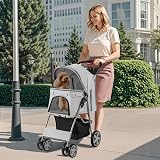 Maxmass Travel Pet Stroller Foldable 4 Wheels Grey with Storage Basket view 9