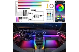 Jushope Acrylic LED Lights - Interior Car Ambient Lighting Kits with Dynamic Rainbow Dream Color Chasing, Music Sync (10 in 1(4*29.5+43.3+14.5 inches+4 Footwell Lights))