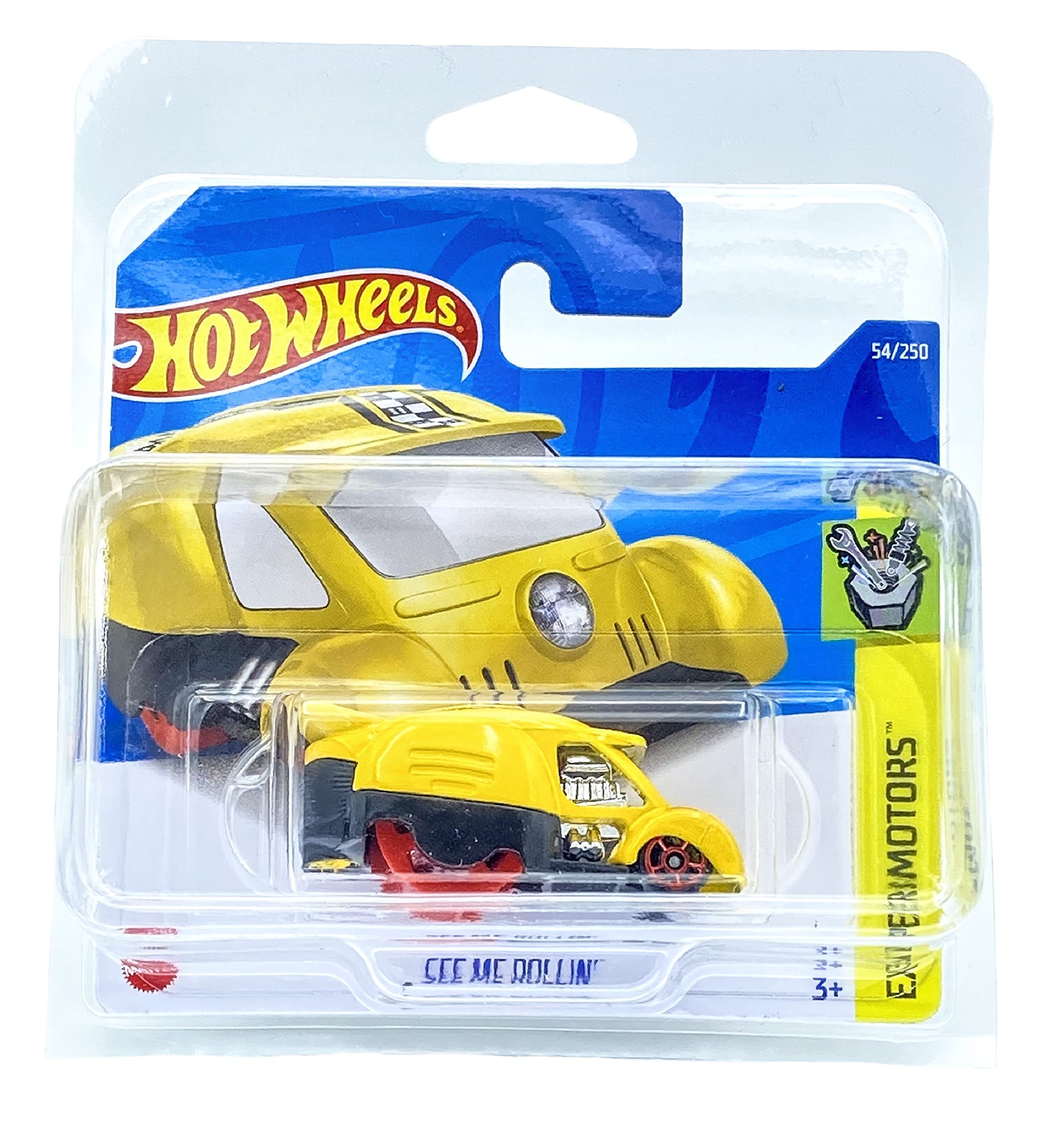 Hot Wheels See Me Rollin' (Yellow) 4/10 Experimotors 2022 - 54/250 (Short Card) *** COMES IN A KLAS CAR KEEPER PROTECTIVE COLLECTORS CASE *** HCT81