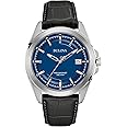 Bulova Men's Precisionist 3-Hand Calendar Stainless Steel with Black Leather Strap and Blue Dial Style: 96B257
