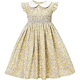 Toddler Girl Dress Girls Smocked Floral Dress Vintage Tea Party Dress for Girls Cotton Girl Spring Summer Dress,Size 2t-8y