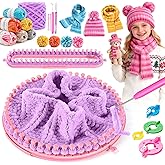 Knitting Loom Kit with Storage Bag, 2 Looms, Yarn, Pom Pom Maker & Crochet Hook, Beginner-Friendly Complete DIY Blanket Scarf Shawl, Christmas Birthday Gifts for Craft Lovers & Beginner, Pink