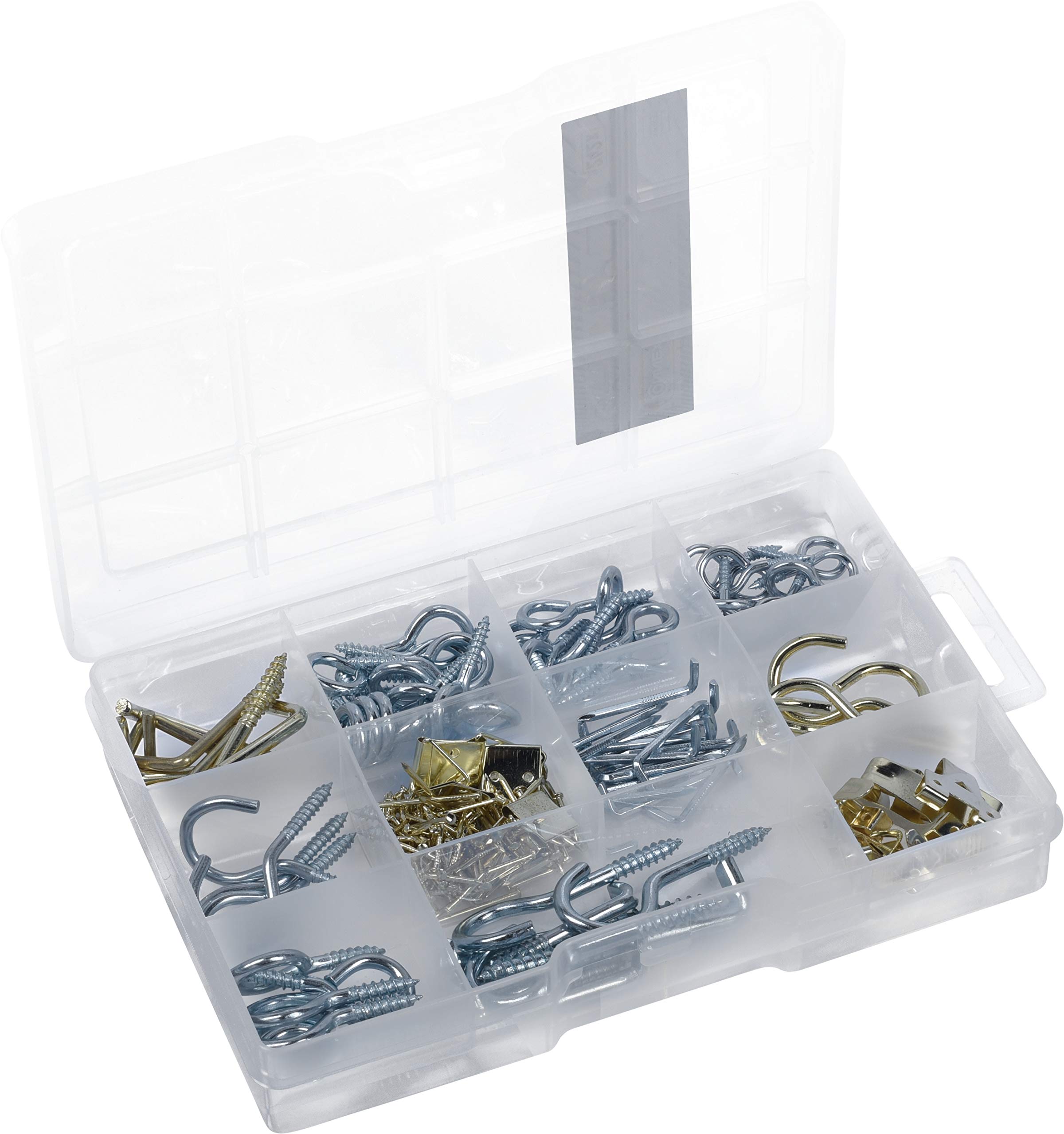 Connex Screw and Picture Hooks Assortment 242 Pieces – Hook & Picture Hanger Set – Pre-Sorted in Practical Plastic Box – Universal Use/Hook Set/Assortment Box / DP8500110