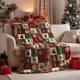 Horaldaily Christmas Flannel Blanket Throw, Red Green Checkered Tree Snow Ornaments Soft Fuzzy Plush Cozy Fleece Blankets for Couch Sofa Bed Lounging, Ideal Gifts for Kids Adults Wife Self, 50x60