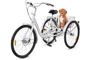 Viribus Adult Tricycle, 7 Speed Tricycle for Adults with Lock and Dual Chains, 3 Wheel Bikes for Adults, Adult Tricycles for Women Men Seniors, Adult Trike, 24 26 inch Three Wheel Bikes 400 lb.