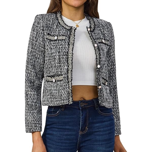 ジャケット・アウター Wool-Blend Cropped Tweed Blazer herlipto Hobemty Women's Tweed Blazer Button Down Long Sleeve Open