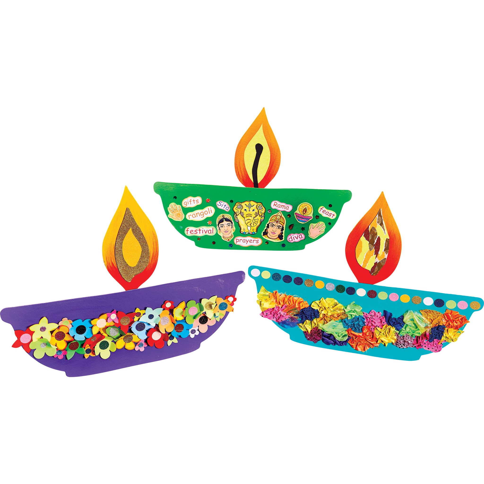 Springboard Giant Classroom Display Diwali Diva Shapes - Sturdy Greyboard Cutouts for 3D Display - Card Crafts for Kids - Arts and Crafts School Supplies for Teachers - 3-Pack - 57 x 32 cm