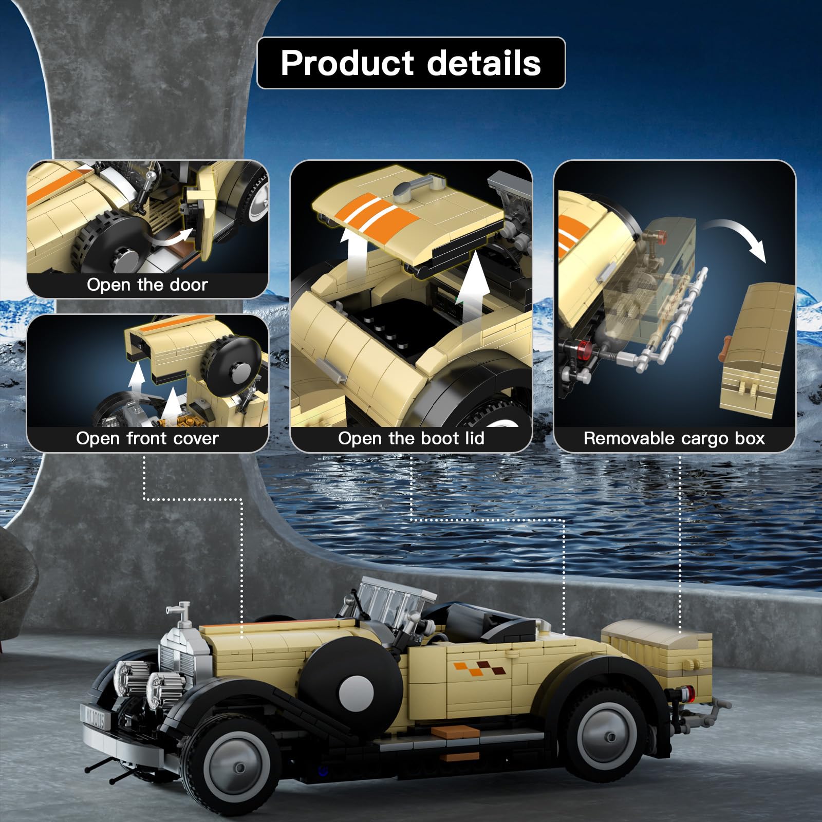 Mould King 10115 Technik Oldtimer Klemmbausteine Klassische Retro Vintage Oldtimer Sportwagen Bausteine Modellauto Sammlerauto Bausätze für Fans Erwachsene(897 Teile) 6