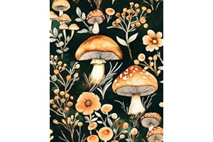 BOKEBEVE Green Orange Mushroom Wallpaper Peel and Stick Boho Floral Contact Paper for Accent Wall Laundry Room Cabinet Nurser