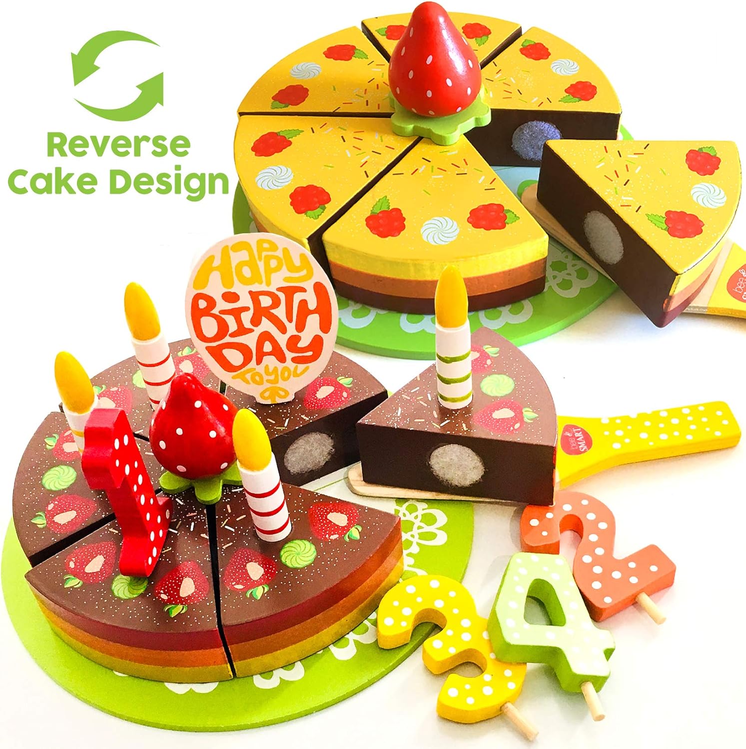 Bee Smart Wooden Toy Play Birthday Cake Set Wooden Pretend Play Food