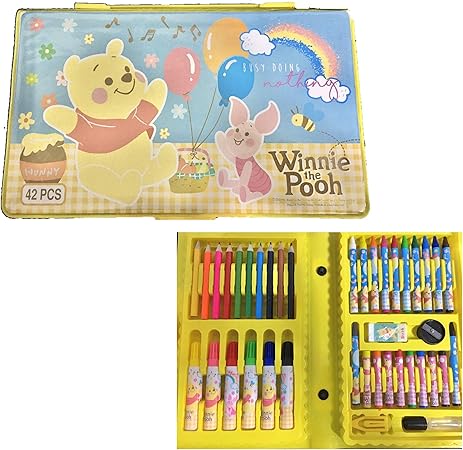 Amazon Disney ディズニー ぷーさん お絵描きセット 42pアートセット クレヨン クレパス 色鉛筆 サインペン ケース付き ぷーさん 色鉛筆 文房具 オフィス用品