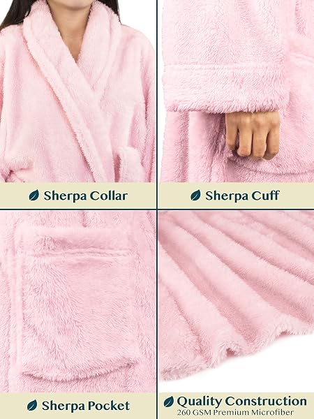 PAVILIA PREMIUM WOMENS PLUSH SOFT ROBE FLUFFY, WARM, FLEECE SHERPA SHAGGY BATHROBE (S/M, LIGHT PINK)