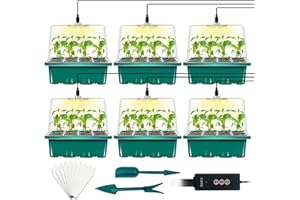 LYDTICK 6-Set Seed Starter Tray with Grow Light, Seed Starting Trays Kits with Timing Controller Adjustable Humidity Domes Heightened Lids(12-Cells Per Tray)