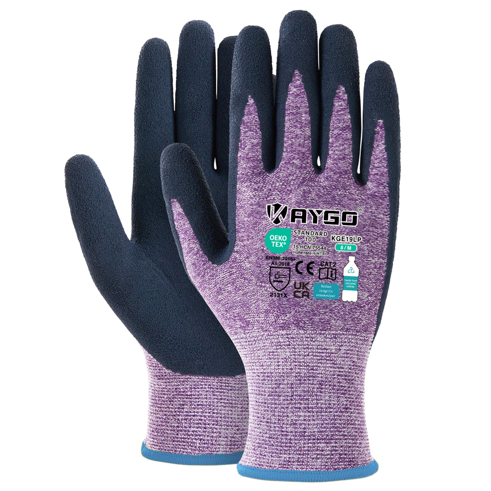 KAYGO Latex Coated Work Gloves for Women Breathable, 12 Pairs Recycled Polyester Gardening Gloves, Eco Friendly Safety Yard Work Gloves for Ladies, KGE19L (Purple, Medium)