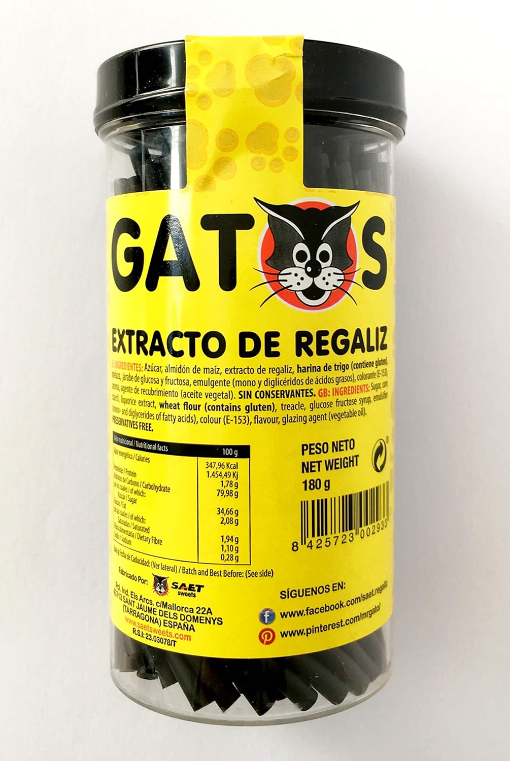 Gatos Regaliz Barritas Tarro 180 g: Amazon.es: Alimentación y bebidas