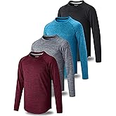 4 Pack: Youth Boys Long Sleeve Shirts Dry Fit Athletic Clothes for Teens, Kids Active Performance Tshirts with Thumb Holes