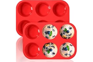 Anaeat Silicone Muffin Pan - 6 Cups Non-Stick Cupcake Molds, Food Grade Silicone Baking Tray for Making Egg Muffin, Cupcake, Quiches, Tart and Desserts, Reusable Muffin Tin Just Pop Out (2 Pack)