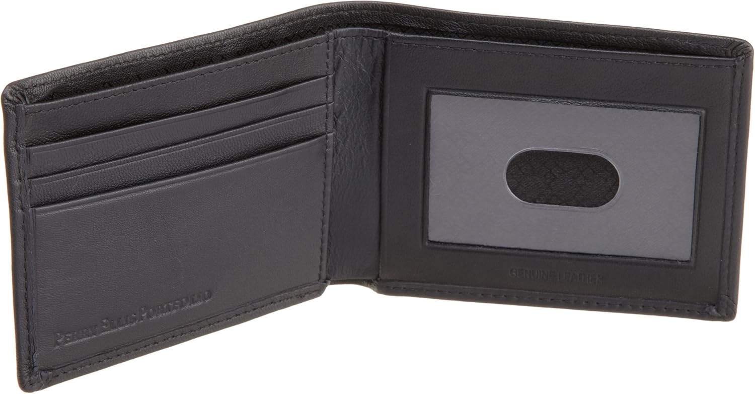 Perry Ellis Portfolio Men's Gramercy 100% Leather Slimfold Wallet with Bifold Closure, Black, One Size, Black, One Size - Image 5