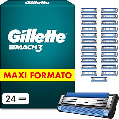 Mach3 Base 24 Lamette di Ricambio per Rasoio Barba Mach 3, con Striscia Lubrificante per una Scorrevolezza Fluida , Lamette, Rasoio Barba Manuale