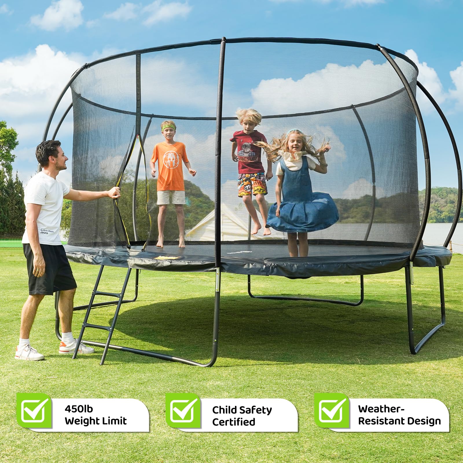 Gigu 10FT 12FT 14FT Recreational Trampolines with Enclosure Net and Ladder and Anti-Rust Coating, ASTM Approved Trampoline Outdoor for Kids and Adults Outdoor Yard Trampolines