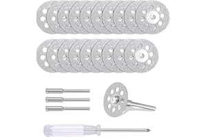 AUXIREN 20 PCS Professional 545 Diamond Cutting Discs，Cut Off Wheel Kit for Dremel Rotary Tools | 22mm Blades + 4 Mandrels & Screwdriver
