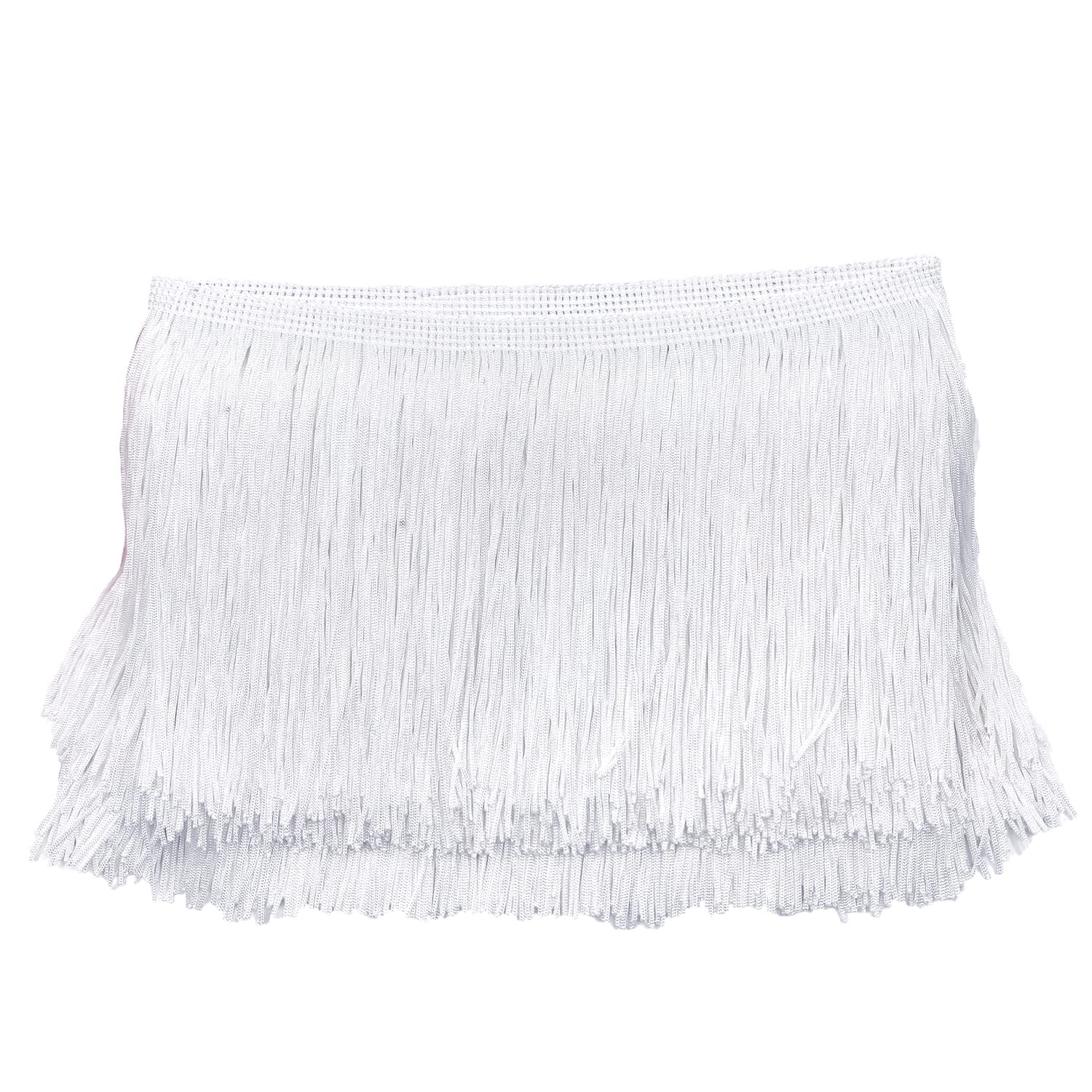20 cm x 3 m fringe border, fringe tape, decorative ribbon, dance fringe, cut fringe, silk tassel, fringe ribbons for sewing, DIY crafts, clothing, lingerie, costumes, curtains, decoration, white