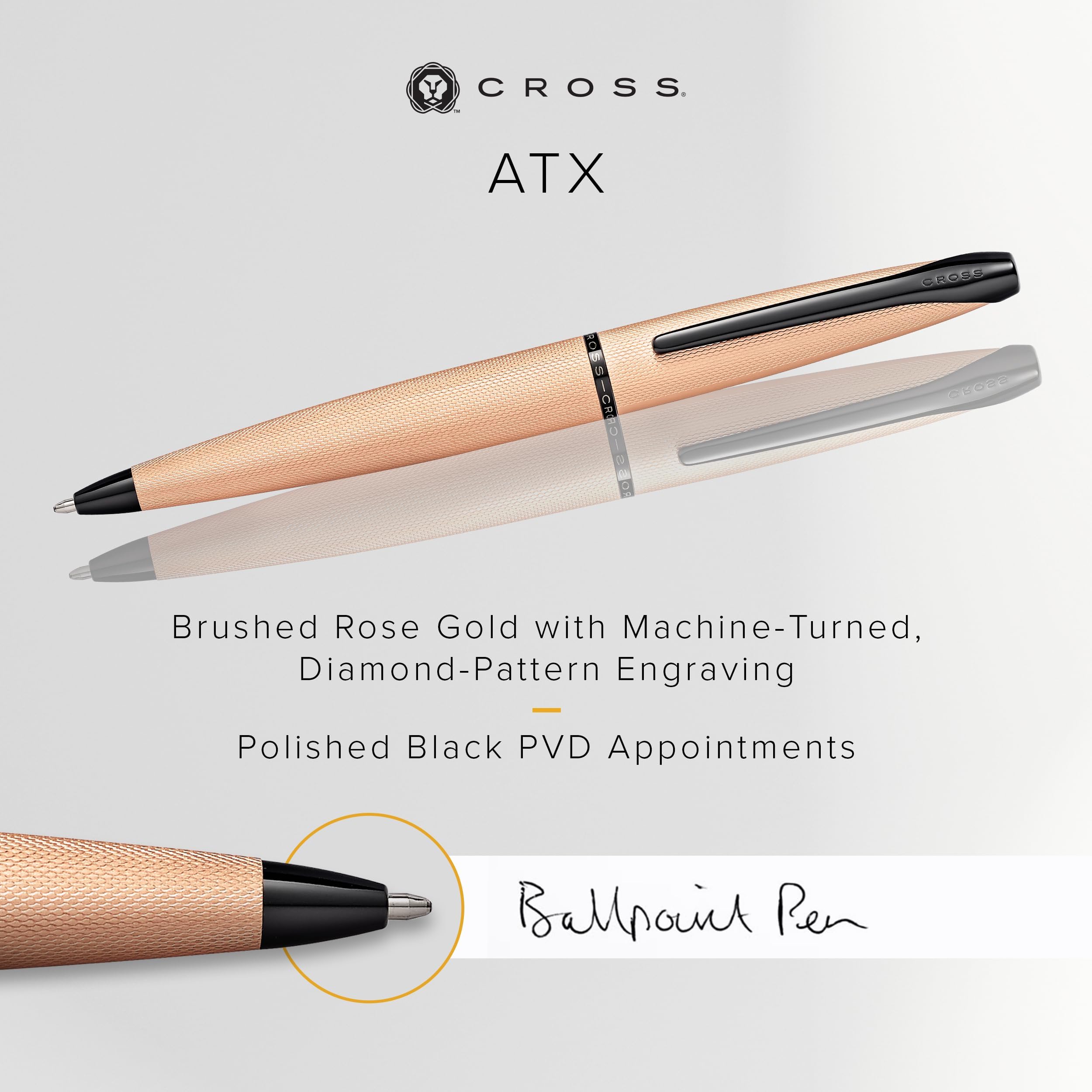 Cross ATX Refillable Ballpoint Pen Presented in a Luxury Gift Box - Medium Point, Black Ink, Sandblasted Rose Gold