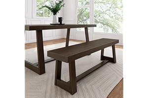 Plank+Beam 60 Inch Farmhouse Dining Bench, Solid Wood Entryway Bench, Wooden Outdoor Bench, Kitchen Dining Seat, Dining Room, Home Office, Living Room Furniture, Easy Assembly, Walnut Wirebrush