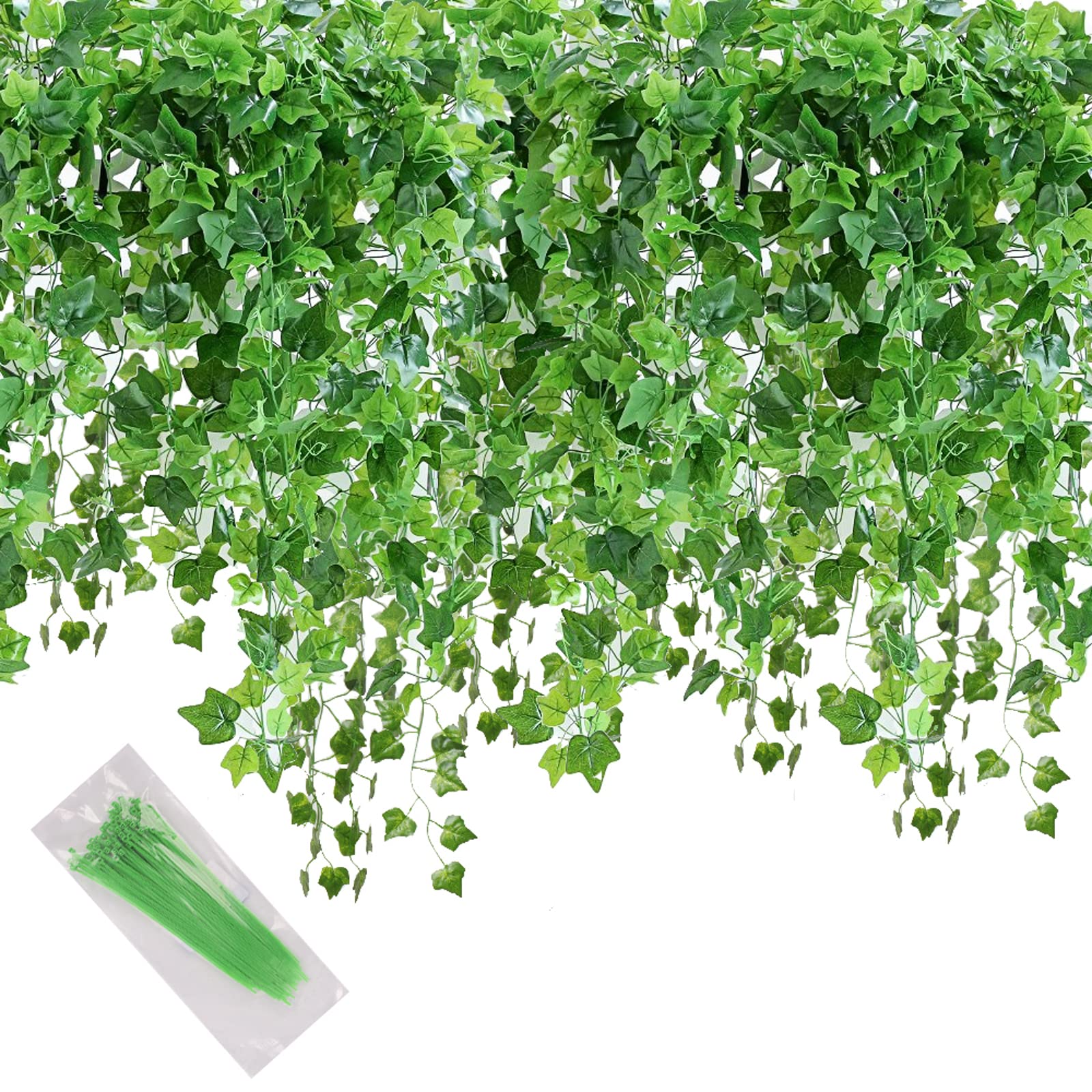 MerryNine 24Pcs 168Ft Artificial Ivy Greenery, Hanging Vines Garland Fake Green Baskets Leaves Plants Fake Foliage Flowers for Home Kitchen Garden Office Wedding Wall Party Decoration