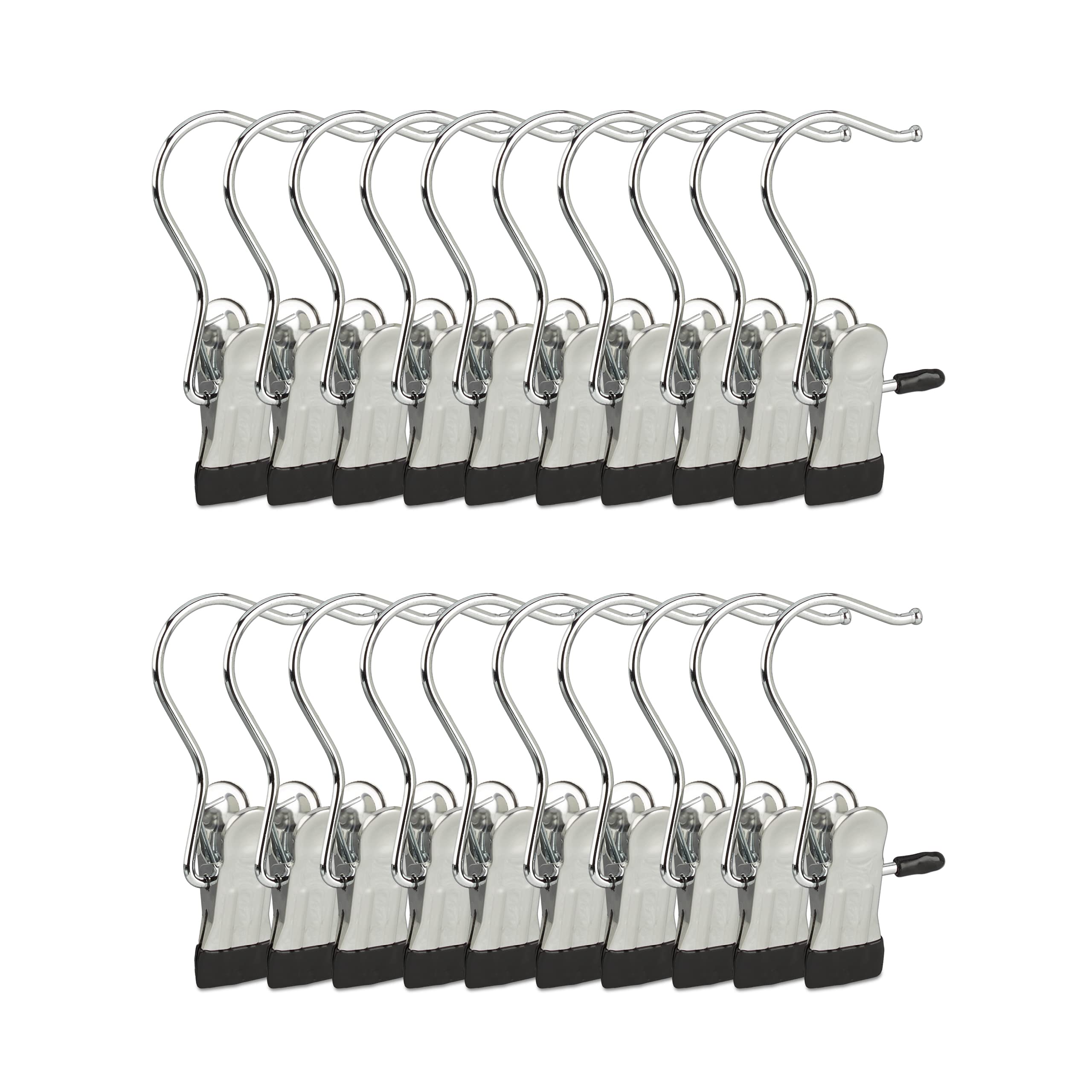 Relaxdays Swivel Boot, Single Metal Clip Coat Hangers Set of 20, Rubberized Clothes Peg, HWD: 10.5x5x2 cm, Silver/Black, Iron, 2 x 5 x 10.5 cm