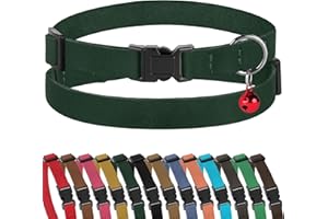 Muromto Breakaway Cat Collar Leather Soft Adjustable Pet Kitten Collars with Bell Pink Brown Blue Green Red (Emerald)