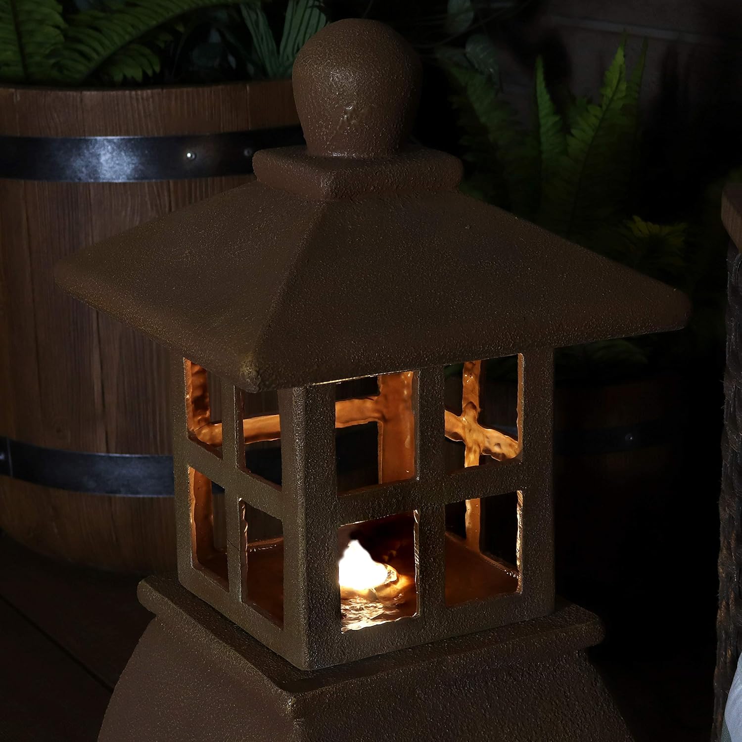 Sunnydaze Asian Pagoda Outdoor Water Fountain with LED Lights - Decorative Freestanding Japanese Garden Fountain for Backyard, Lawn, and Porch - 23-Inch : Garden & Outdoor