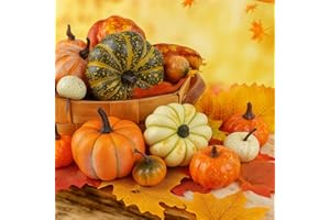 HAKACC 14 PCS Artificial Mixed Pumpkins for Decorating, Fake Pumpkins with 30PCS Fake Maple Leaves Thanksgiving Fall Harvest Decorations for Home, Fall Table Decor