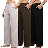 PNAEONG 3 Pack Women's Petite Sweatpants, Casual Wide Leg Pants Loose Fit Lounge Pants with Pocket, Black+Light Grey+Army Green-M