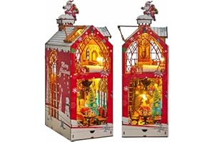 Roroom DIY Book Nook Kit, DIY Dollhouse Bookshelf Insert Decor Alley,3D Wooden Puzzle with LED Book Nook Wood Bookend Model B