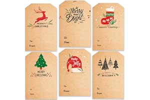 Christmas Gift Tags Stickers, 120 PCS Self-Adhesive Gift Tags for Christmas Presents, Kraft Christmas Tags Stickers, Christma