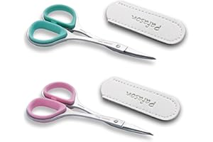 PAFASON High Precision Cuticle Scissor Set, 2 PC Multi-Purpose Curved and Straight Manicure Pedicure Beauty Grooming Tool for Nail Dry Skin,Stainless Steel, Premium Leather Cases