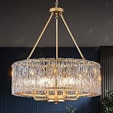 CATINER Gold Crystal Chandelier Modern 18" Round Semi Flush Mount ...