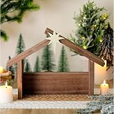 Wesiti Christmas Wooden Nativity Manger Wood Nativity Scene with Roof Star 14.5 x 10.5'' for Inside 7 Inch Scale Holy Family Wooden Stable Creche Home Desk Decor(Classic)