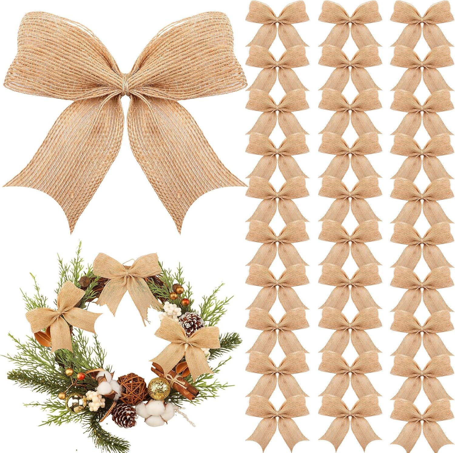 Bows & Ribbons - WILLBOND 30 Pcs Burlap Bow Natural Burlap Bow Knot Ornament Burlap Bows for Wreath Christmas Tree Farmhouse Holiday Outside Cabinet Decor or DIY Crafts(Novel Style)