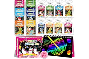 Elfew 24 Pack Scratch Party Favors for Kids 8-12, Bulk Rainbow Scratch Art Notebook for Loot Bag Fillers, Return Gifts for Ki