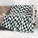 LOMAO Throw Blankets Flannel Blanket with Checkerboard Grid Pattern Soft Throw Blanket for Couch, Bed, Sofa Luxurious Warm and Cozy for All Seasons (Green, 50"x60")