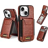 SkyEagle Compatible with iPhone 14 Wallet Case with Card Holder,Women Men Phone Case PU Leather RFID Blocking Shockproof Magnetic Flip Cover Credit Card Slots Kickstand,for Apple 14 6.1",Brown