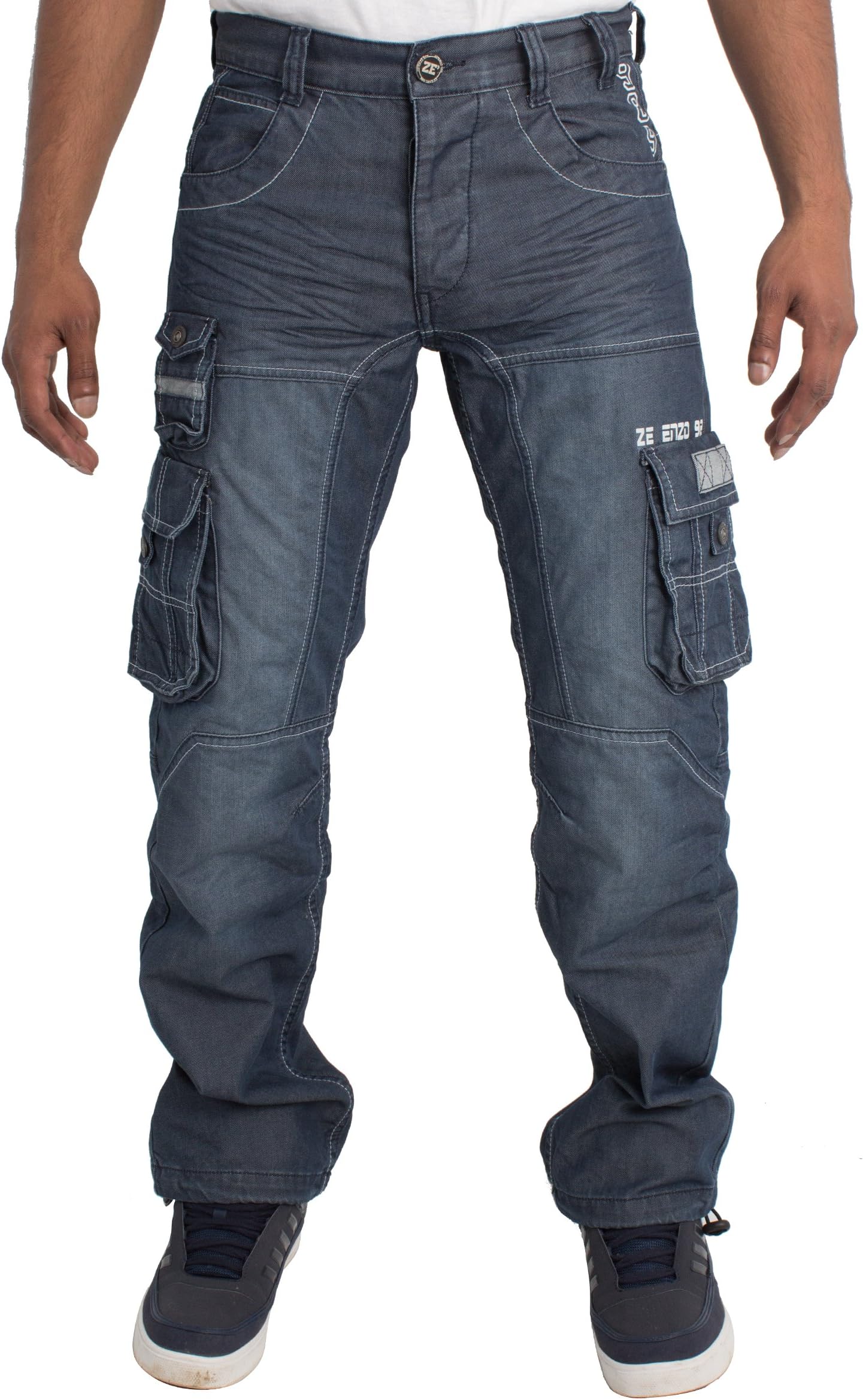 ENZO Mens Regular Fit Heavy Duty Work Cargo Combat Denim Jeans