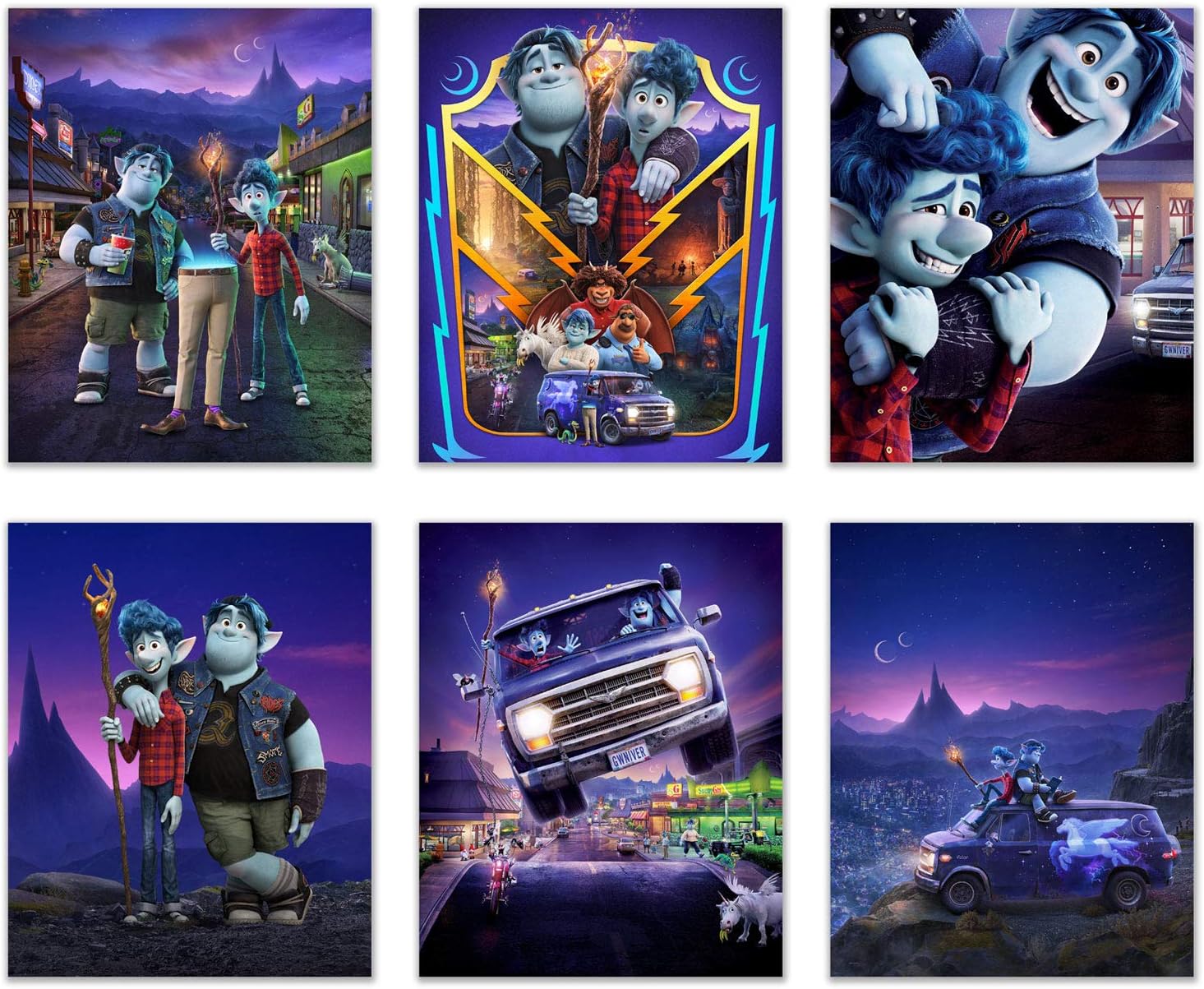 Onward 2020 Movie Prints - Set of 6 (8x10) Promo Poster Wall Art of Ian and Barley Lightfoot Starring Chris Pratt and Tom Holland - Kids Bedroom Decor