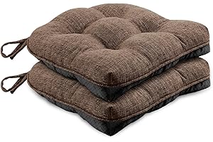 LOVTEX Kitchen Chair Cushions Set of 2, Non-Slip Chair Cushions for Dining Chairs, Shredded Memory Foam Chair Pads with Ties, Tufted Dining Chair Cushions, 15.5" x 15.5", Brown