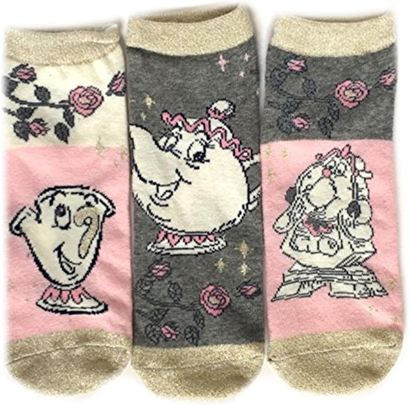 Ladies Girls Disney Beauty and the Beast 3 pairs Socks size UK 4-8, EUR 37-42